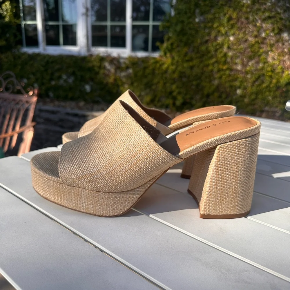 Lane Bryant Cream Textured Block Heel Sandals - Picture 6 of 8